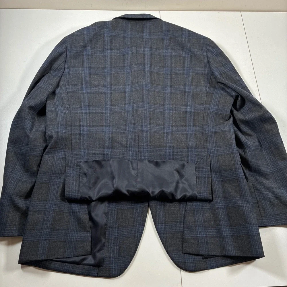 Jos A Bank Sport Coat 44R Grey Blue Glen Plaid Tailored Fit Wool Blend Modern
